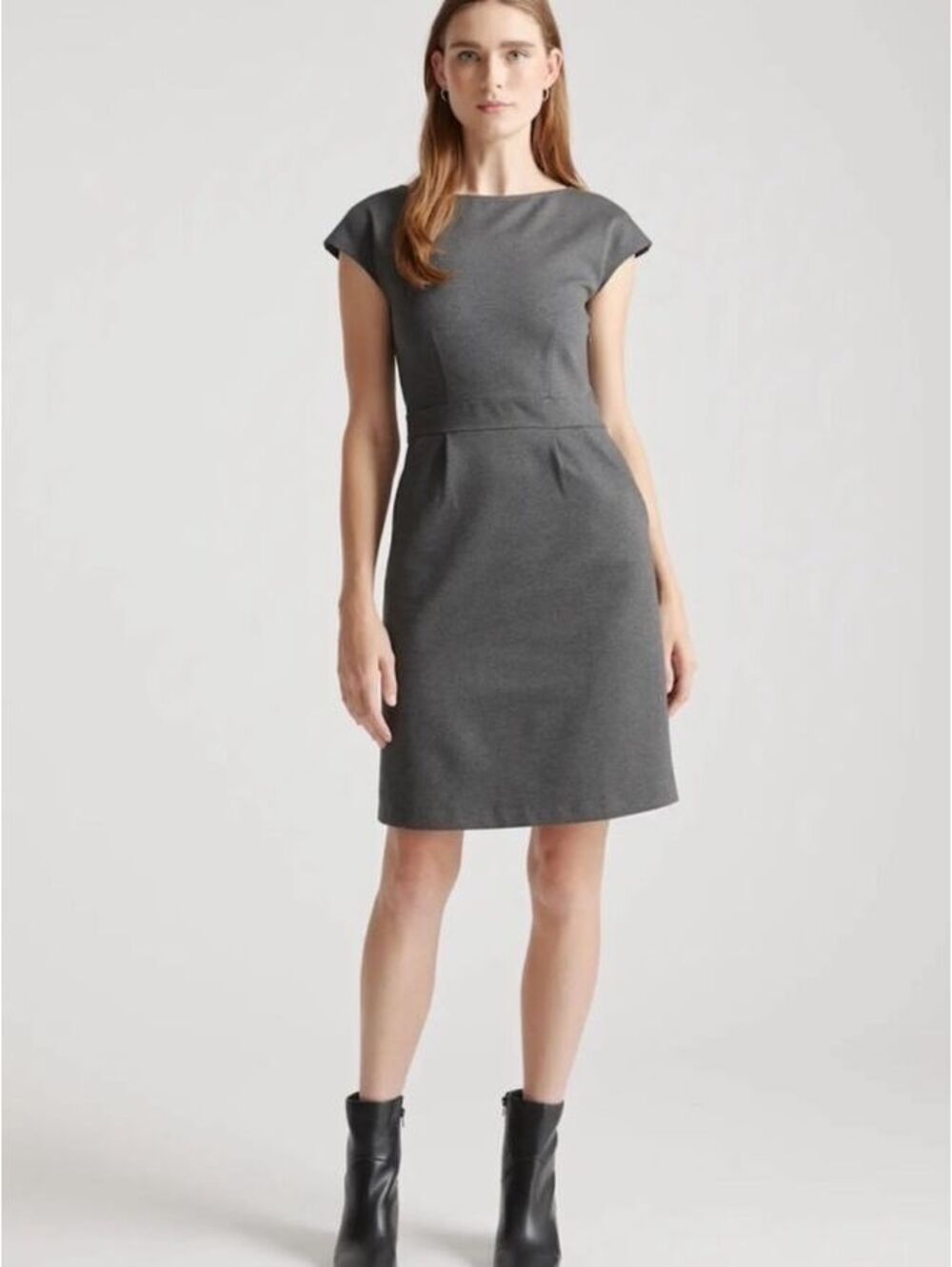 Quince Heather Gray Ponte Sheath Dress Large Cap Sleeve
